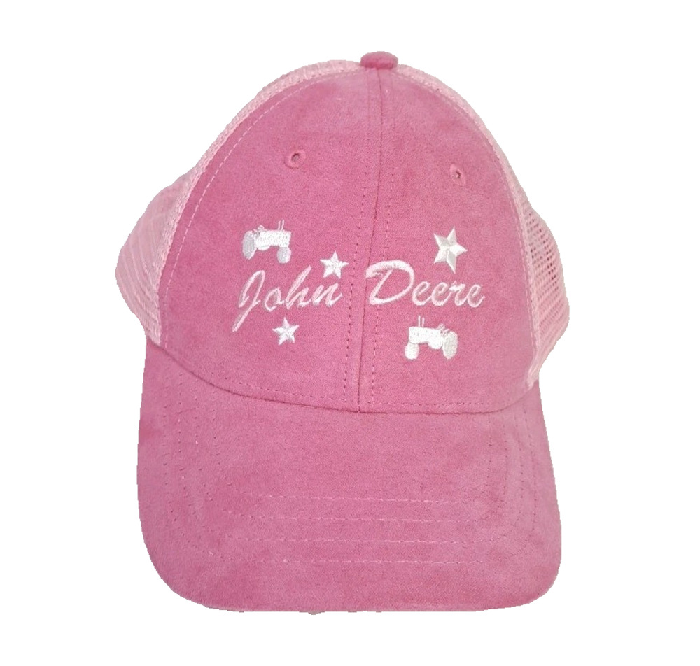 John Deere Pink Mesh Trucker Hat Women’s Snapback Cap Tractor Stars Logo Ladies